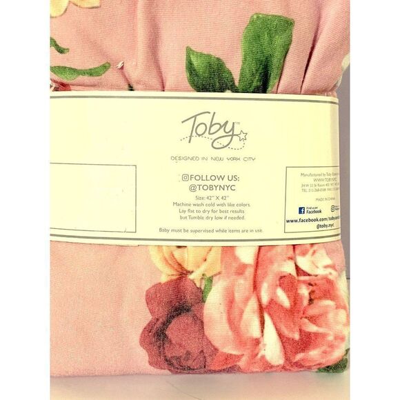 Toby Girl Baby Swaddle Wrap Set Bow Headband 42" x 42" Wrap Pink Rose Floral NEW - Picture 4 of 6